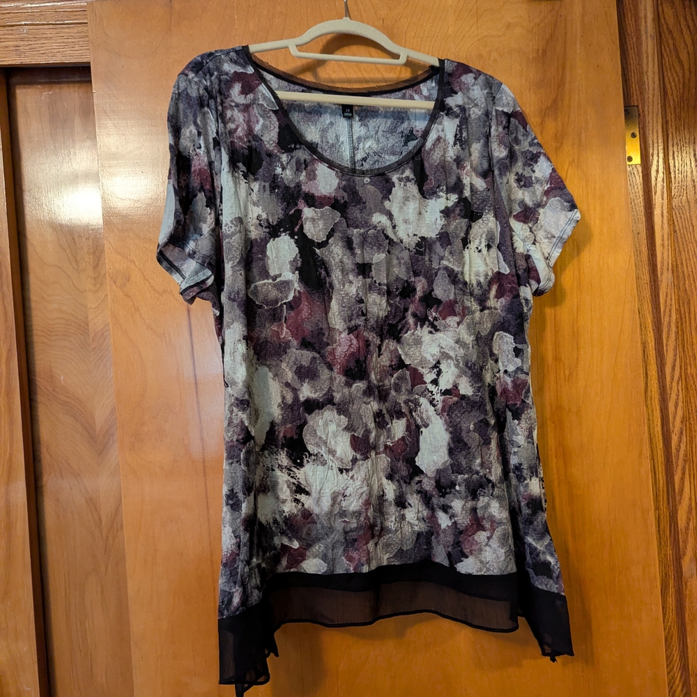 Simply Vera Vera Wang Abstract Floral Blouse - Black, Gray, Purple